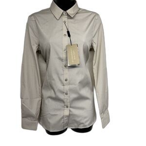 Burberry Cream Button-Front Cotton Blouse